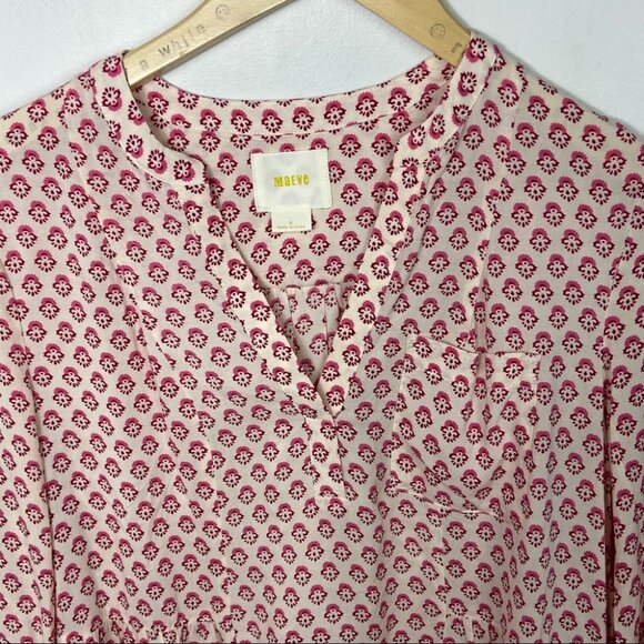 Anthropologie Maeve Laiken Henley Motif Oversized Blouse Pink Rayon Size 0 Boho - Picture 5 of 10